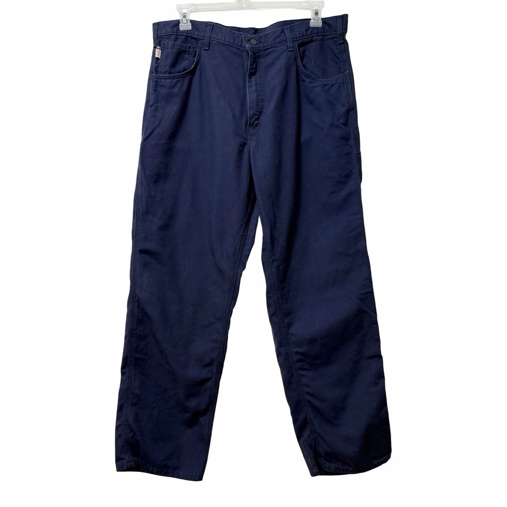 Carhartt Flame Resistant Midweight Carpenter Canvas Pant Mens 38x32 Navy Utility